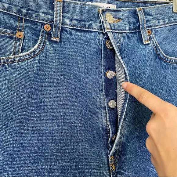 RE/DONE Denim 90s Crop Low Slung Button Fly Boyfriend Short Bleu Mere Blue Sz 30 - Picture 7 of 13